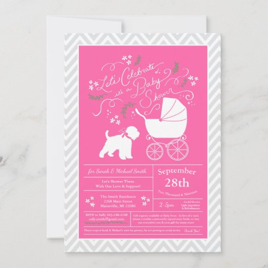 Wheaten Terrier Dog Baby shower Pink Girl Kaart (Voorkant)