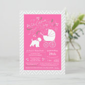 Wheaten Terrier Dog Baby shower Pink Girl Kaart (Staand voorkant)