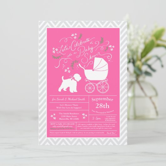 Wheaten Terrier Dog Baby shower Pink Girl Kaart (Staand voorkant)
