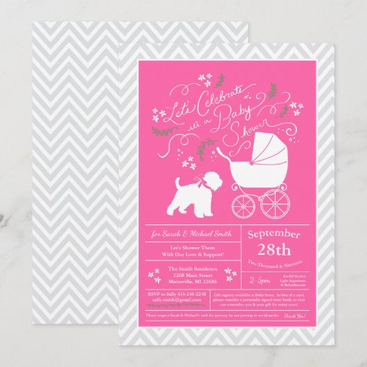 Wheaten Terrier Dog Baby shower Pink Girl Kaart (Voorkant / Achterkant)