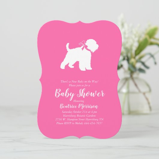 Wheaten Terrier Dog Baby shower Pink Girl Kaart (Staand voorkant)