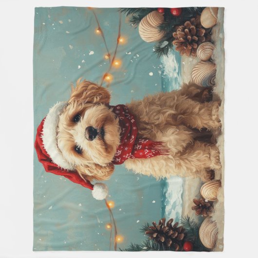 Wheaten Terrier Dog Christmas Beach Fleece Deken (Voorkant)