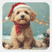 Wheaten Terrier Dog Christmas  Beach Vierkante Sticker (Voorkant)