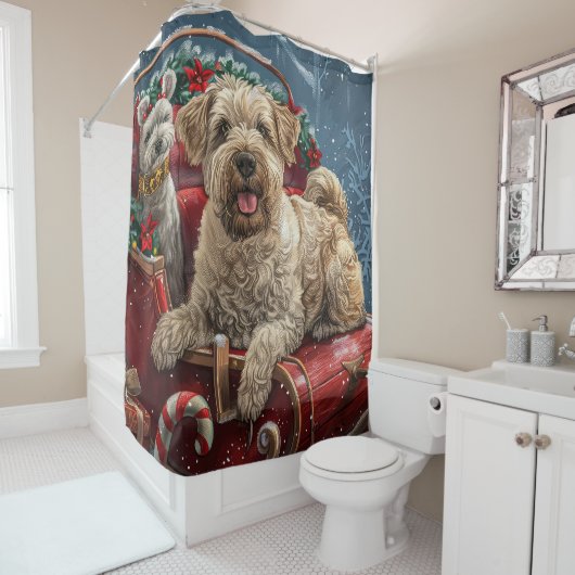 Wheaten Terrier Dog Christmas Festive Douchegordijn (In situ)