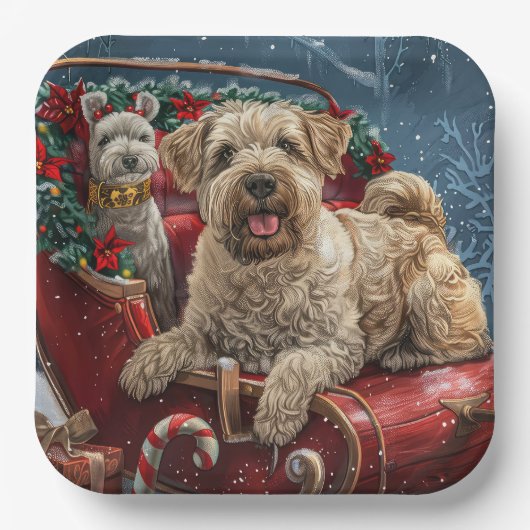 Wheaten Terrier Dog Christmas Festive Papieren Bordje (Voorkant)