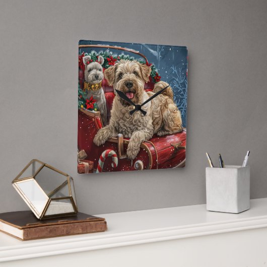 Wheaten Terrier Dog Christmas Festive Vierkante Klok (Kantoor)