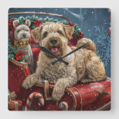 Wheaten Terrier Dog Christmas Festive Vierkante Klok (Voorkant)