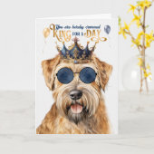 Wheaten Terrier Dog King voor Dag Grappige Verjaar Kaart (Gele Bloem)