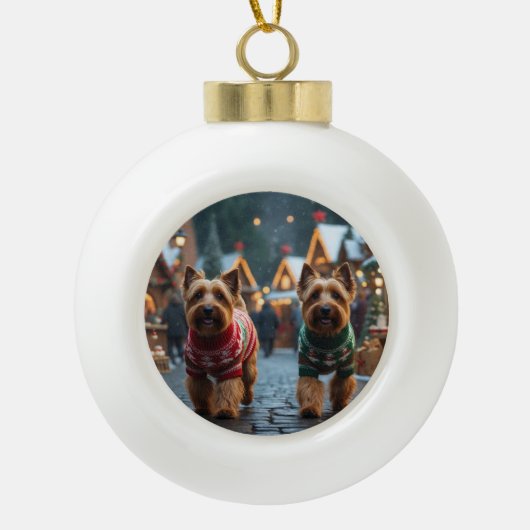 Wheaten Terrier Dogs Christmas Snow Holiday Keramische Bal Ornament (Voorkant)