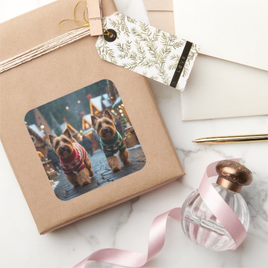 Wheaten Terrier Dogs Christmas Snow Holiday  Vierkante Sticker (Geschenken)