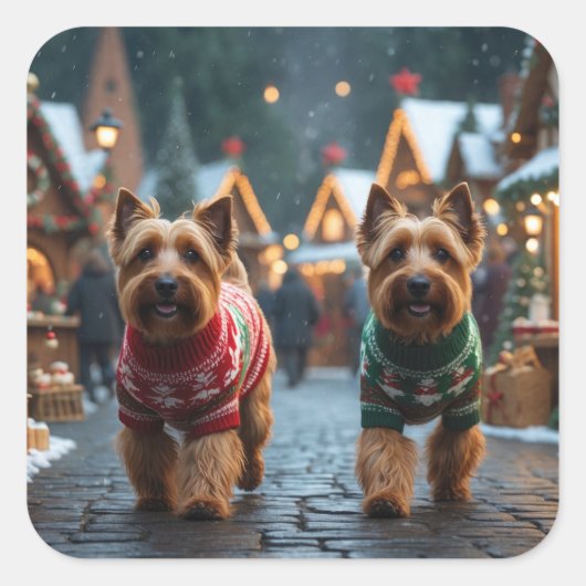 Wheaten Terrier Dogs Christmas Snow Holiday Vierkante Sticker (Voorkant)