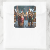 Wheaten Terrier Dogs Christmas Snow Holiday Vierkante Sticker (Tas)