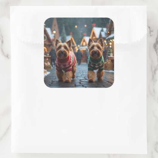 Wheaten Terrier Dogs Christmas Snow Holiday  Vierkante Sticker (Tas)