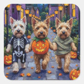 Wheaten Terrier Dogs In Halloween Cotumes Vierkante Sticker (Voorkant)