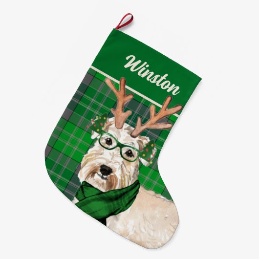 Wheaten Terrier en Green Play met Dog's Name Grote Kerstsok (Voorkant (Hangend))