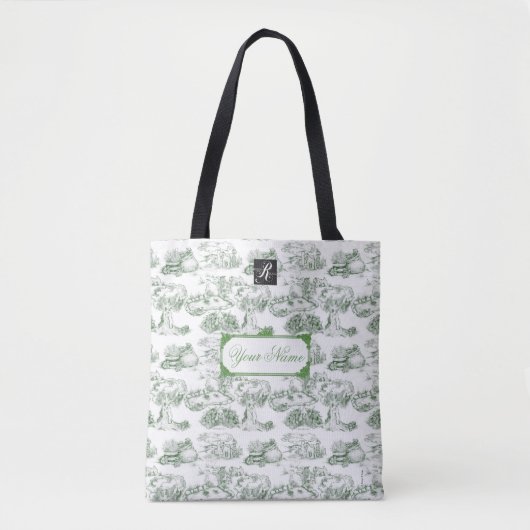 WHEATEN Terrier Green Toile w/Custom Name Tote Bag (Voorkant)