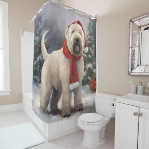 Wheaten Terriër Hond in Sneeuw Kerstmis Douchegordijn