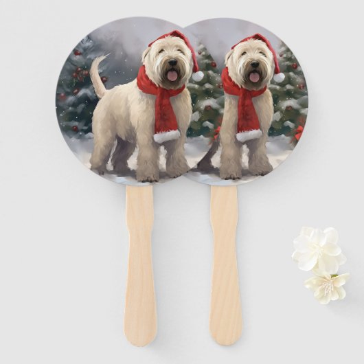 Wheaten Terriër Hond in Sneeuw Kerstmis Handwaaier (Voorkant en achterkant)