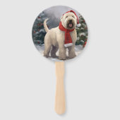 Wheaten Terriër Hond in Sneeuw Kerstmis Handwaaier (Voorkant)