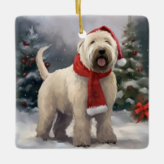Wheaten Terriër Hond in Sneeuw Kerstmis Keramisch Ornament (Voorkant)