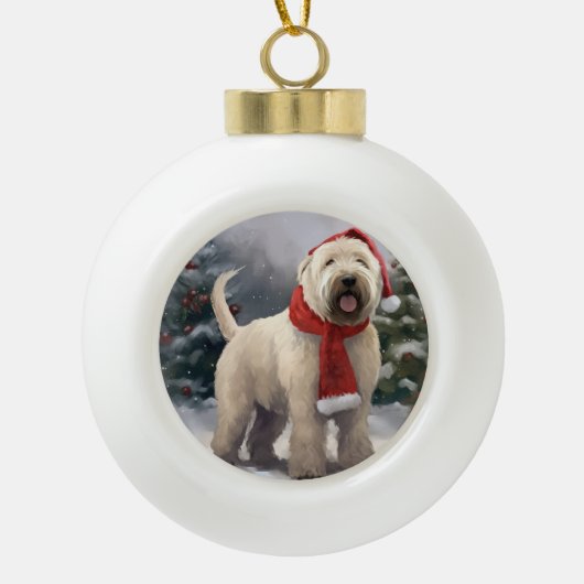 Wheaten Terriër Hond in Sneeuw Kerstmis Keramische Bal Ornament (Voorkant)