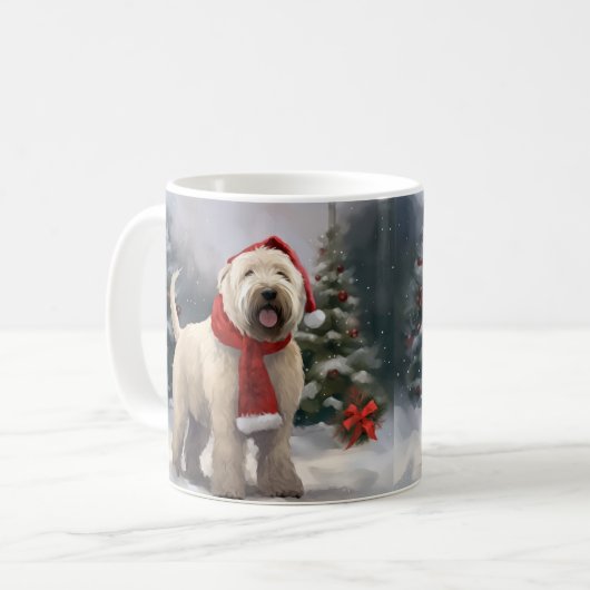 Wheaten Terriër Hond in Sneeuw Kerstmis Koffiemok (Voorkant links)