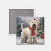 Wheaten Terriër Hond in Sneeuw Kerstmis Magneet (Voorkant / Achterkant)