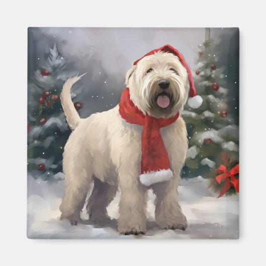 Wheaten Terriër Hond in Sneeuw Kerstmis Magneet (Voorkant)