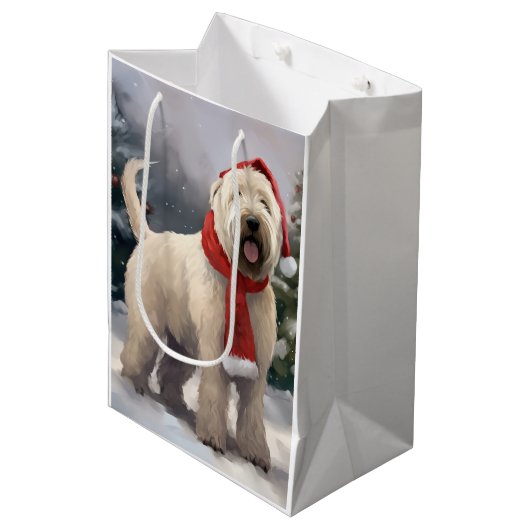 Wheaten Terriër Hond in Sneeuw Kerstmis Medium Cadeauzakje (Voorkant Gekanteld)