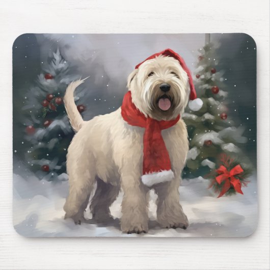 Wheaten Terriër Hond in Sneeuw Kerstmis Muismat (Voorkant)