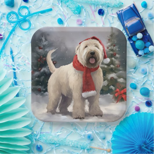 Wheaten Terriër Hond in Sneeuw Kerstmis Papieren Bordje (Feest)
