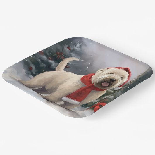 Wheaten Terriër Hond in Sneeuw Kerstmis Papieren Bordje (Gebogen)