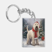 Wheaten Terriër Hond in Sneeuw Kerstmis Sleutelhanger (Voorkant Links)