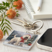 Wheaten Terriër Hond in Sneeuw Kerstmis Sleutelhanger (Voorkant Rechts)