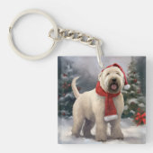 Wheaten Terriër Hond in Sneeuw Kerstmis Sleutelhanger (Voorkant)