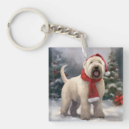 Wheaten Terriër Hond in Sneeuw Kerstmis Sleutelhanger (Voorkant)