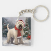 Wheaten Terriër Hond in Sneeuw Kerstmis Sleutelhanger (Achterkant)