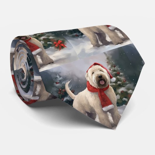 Wheaten Terriër Hond in Sneeuw Kerstmis Stropdas (Opgerold)
