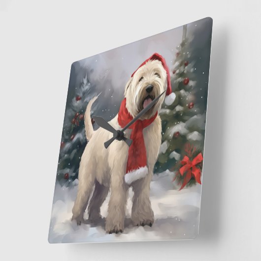 Wheaten Terrier Hond in Sneeuw Kerstmis Vierkante Klok (Hoek)