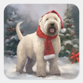 Wheaten Terriër Hond in Sneeuw Kerstmis Vierkante Sticker (Voorkant)
