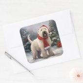 Wheaten Terriër Hond in Sneeuw Kerstmis Vierkante Sticker (Envelop)