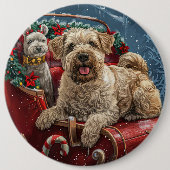 Wheaten Terrier hond Kerst Feestelijk Ronde Button 6,0 Cm (Voorkant)