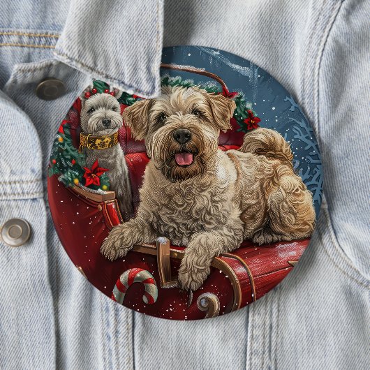 Wheaten Terrier hond Kerst Feestelijk Ronde Button 6,0 Cm (In situ)