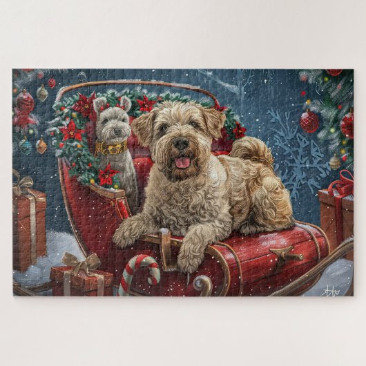 Wheaten Terrier Hond Kerst Festiviteit Legpuzzel (Horizontaal)