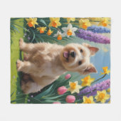 Wheaten Terrier Hond Lente Bloemen Schilderij Fleece Deken (Voorkant (Horizontaal))