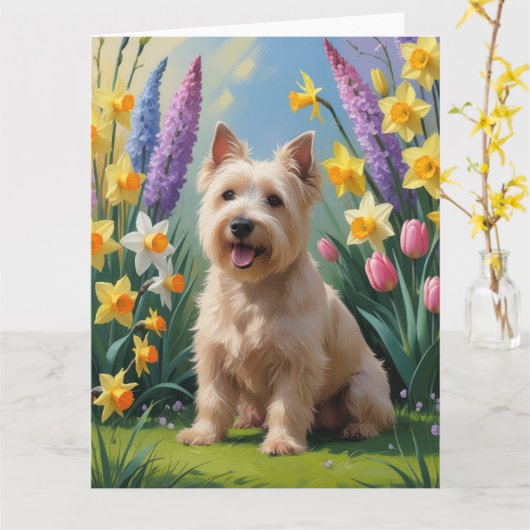 Wheaten Terrier-hond Lente Bloemen Schilderij Kaart (Gele Bloem)