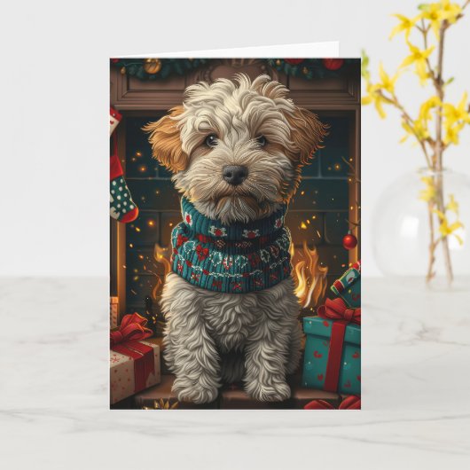 Wheaten Terrier-hond met kerstcadeaus bij de open Kaart (Gele Bloem)