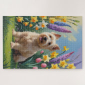 Wheaten Terrier Hond Voorjaarsbloemen Schilderij Legpuzzel (Horizontaal)