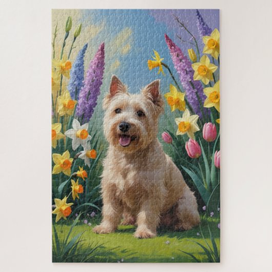 Wheaten Terrier Hond Voorjaarsbloemen Schilderij Legpuzzel (Verticaal)
