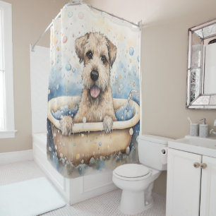 Wheaten Terrier in badkuip Aquarel Honden Kunst Douchegordijn